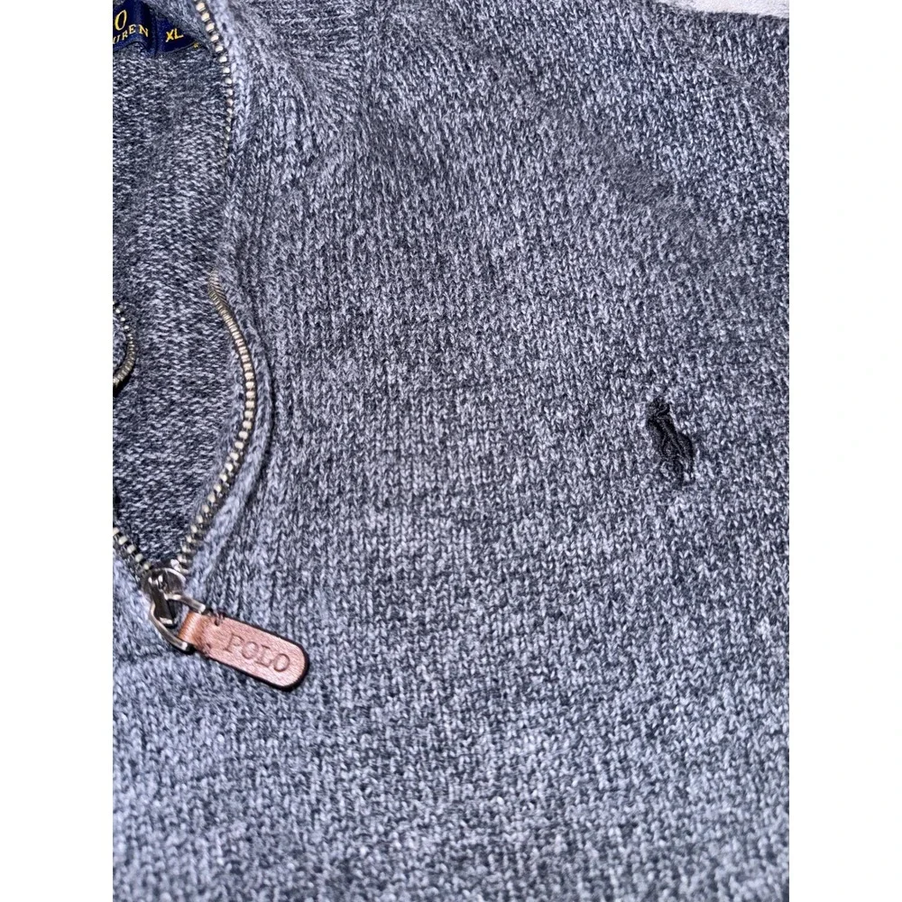 Polo Ralph Lauren Mens XL Grey Cotton Quarter Zip Mock Neck Sweater Pony Logo
